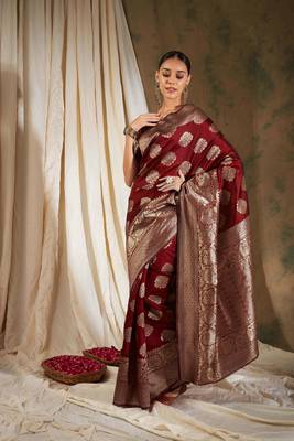 Maroon Color Weaving Work Banarasi silk blend Saree With Blouse 2
