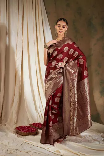 Maroon Color Weaving Work Banarasi silk blend Saree With Blouse