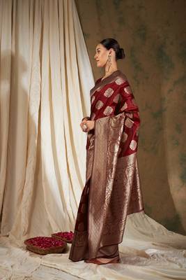 Maroon Color Weaving Work Banarasi silk blend Saree With Blouse 3