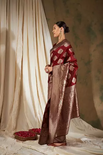 Maroon Color Weaving Work Banarasi silk blend Saree With Blouse