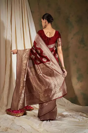 Maroon Color Weaving Work Banarasi silk blend Saree With Blouse