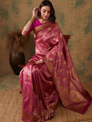 Pink Color Weaving Work Banarasi silk blend Saree With Blouse 1