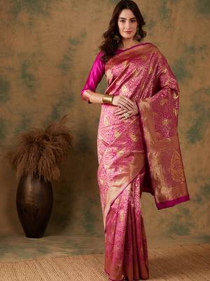 Pink Color Weaving Work Banarasi silk blend Saree With Blouse 2
