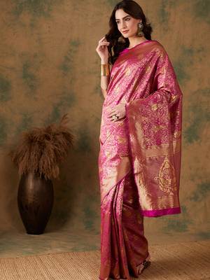 Pink Color Weaving Work Banarasi silk blend Saree With Blouse 3