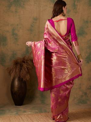 Pink Color Weaving Work Banarasi silk blend Saree With Blouse 5