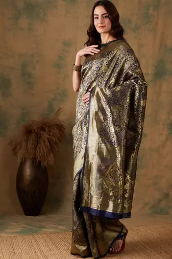 Neavy Blue Color Weaving Work Banarasi silk blend Saree With Blouse