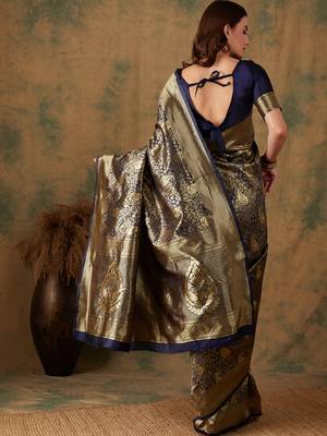 Neavy Blue Color Weaving Work Banarasi silk blend Saree With Blouse 4