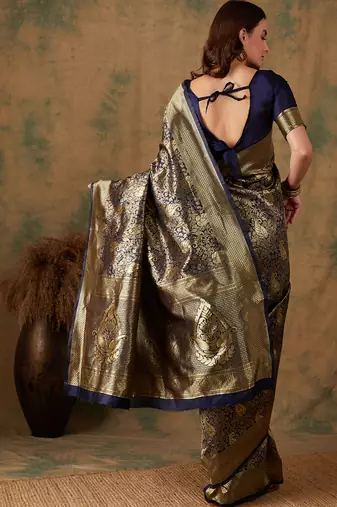 Neavy Blue Color Weaving Work Banarasi silk blend Saree With Blouse