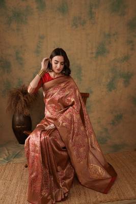 Red Color Weaving Work Banarasi silk blend Saree With Blouse 1