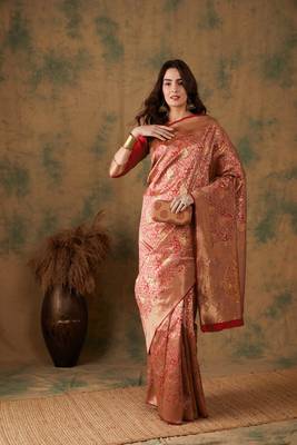 Red Color Weaving Work Banarasi silk blend Saree With Blouse 3