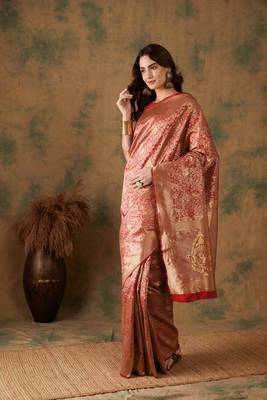 Red Color Weaving Work Banarasi silk blend Saree With Blouse 4