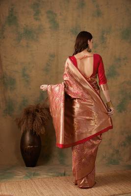 Red Color Weaving Work Banarasi silk blend Saree With Blouse 5