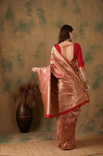 Red Color Weaving Work Banarasi silk blend Saree With Blouse