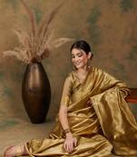 Gold Banrasi silk blend Saree with Designer Pallu