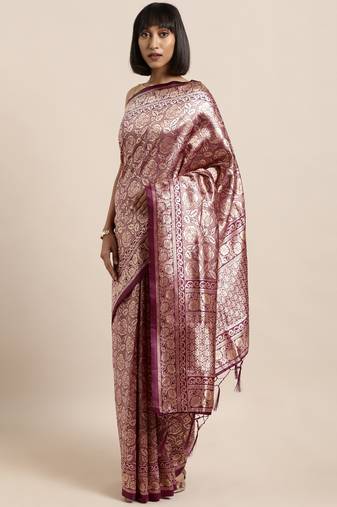 Wine Color Weaving Work Banarasi silk blend Saree With Blouse