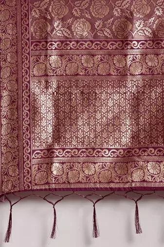 Wine Color Weaving Work Banarasi silk blend Saree With Blouse