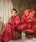 Red Color Weaving Work Banarasi silk blend Saree With Blouse