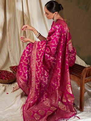 Pink Color Weaving Work Banarasi silk blend Saree With Blouse 2