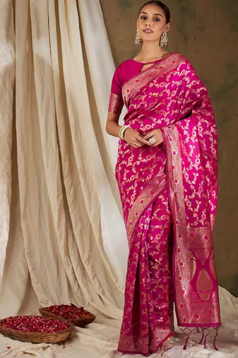 Pink Color Weaving Work Banarasi silk blend Saree With Blouse