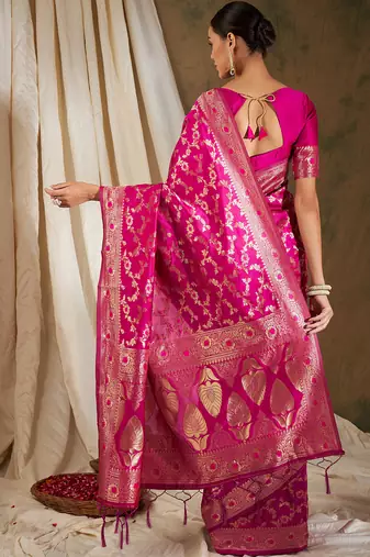 Pink Color Weaving Work Banarasi silk blend Saree With Blouse