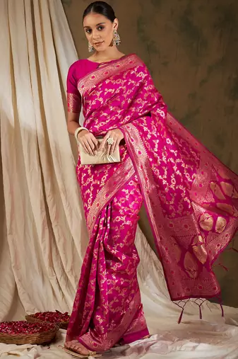 Pink Color Weaving Work Banarasi silk blend Saree With Blouse