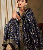 Neavy Blue Color Weaving Work Banarasi silk blend Saree With Blouse