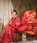 Pitch Color Weaving Work Banarasi silk blend Saree With Blouse