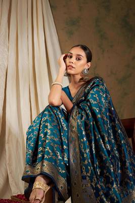 Sky Blue Color Weaving Work Banarasi silk blend Saree With Blouse 1