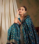 Sky Blue Color Weaving Work Banarasi silk blend Saree With Blouse