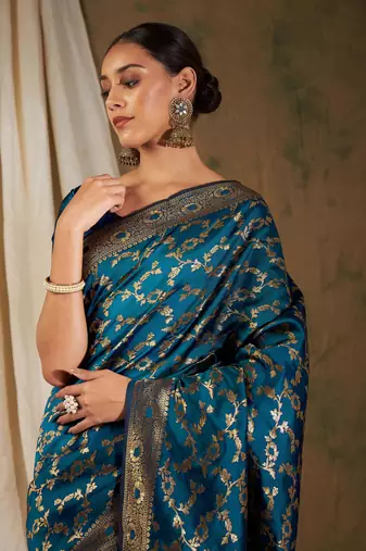 Sky Blue Color Weaving Work Banarasi silk blend Saree With Blouse