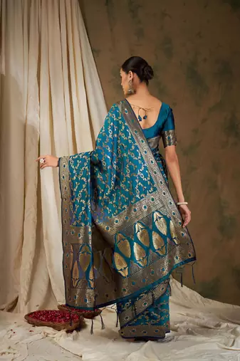 Sky Blue Color Weaving Work Banarasi silk blend Saree With Blouse