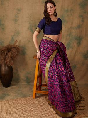 Multi Color Weaving Work Banarasi silk blend Saree With Blouse 2