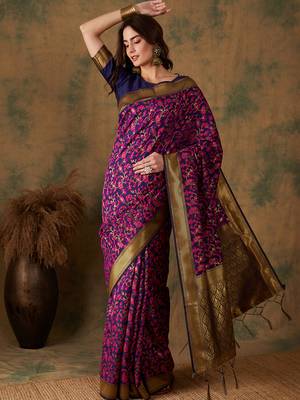 Multi Color Weaving Work Banarasi silk blend Saree With Blouse 3