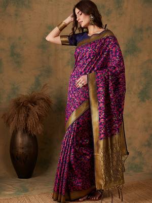 Multi Color Weaving Work Banarasi silk blend Saree With Blouse 1