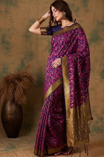 Multi Color Weaving Work Banarasi silk blend Saree With Blouse