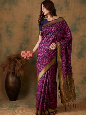 Multi Color Weaving Work Banarasi silk blend Saree With Blouse 4