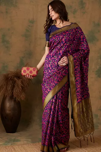 Multi Color Weaving Work Banarasi silk blend Saree With Blouse