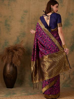 Multi Color Weaving Work Banarasi silk blend Saree With Blouse 5