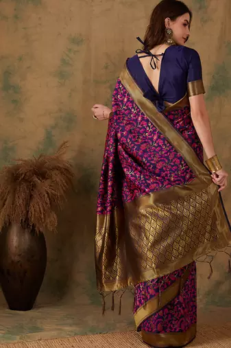 Multi Color Weaving Work Banarasi silk blend Saree With Blouse