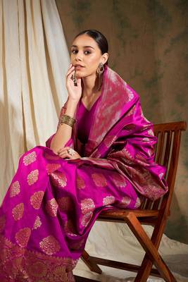 Pink Color Weaving Work Banarasi silk blend Saree With Blouse 1