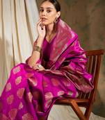 Pink Color Weaving Work Banarasi silk blend Saree With Blouse