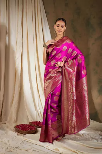 Pink Color Weaving Work Banarasi silk blend Saree With Blouse