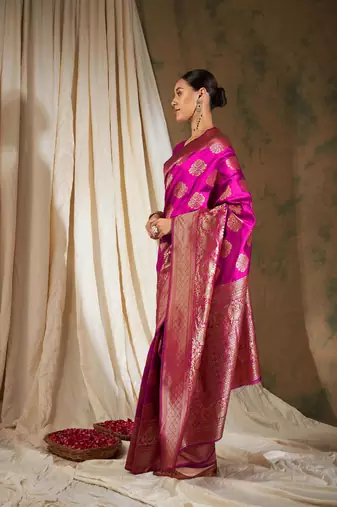 Pink Color Weaving Work Banarasi silk blend Saree With Blouse