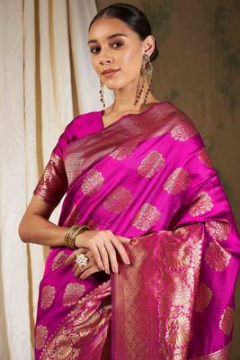 Pink Color Weaving Work Banarasi silk blend Saree With Blouse 4