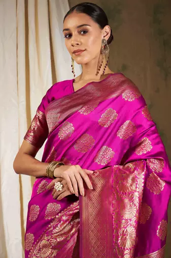 Pink Color Weaving Work Banarasi silk blend Saree With Blouse