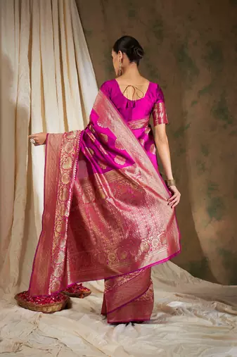 Pink Color Weaving Work Banarasi silk blend Saree With Blouse