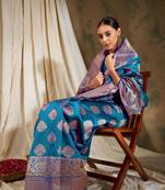 Sky Blue Color Weaving Work Banarasi silk blend Saree With Blouse