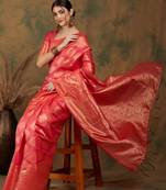 Pitch Color Weaving Work Banarasi silk blend Saree With Blouse