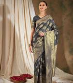 Grey Color Weaving Work Banarasi silk blend Saree With Blouse