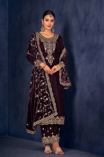 purple velvet unstitched dress materials